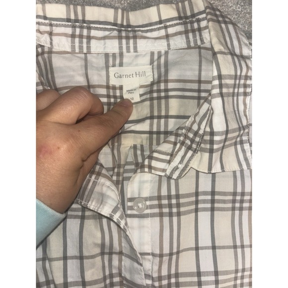 garnet‎ hill Neutral Paid Button Up blouse size 12 organic pima cotton - Picture 4 of 10